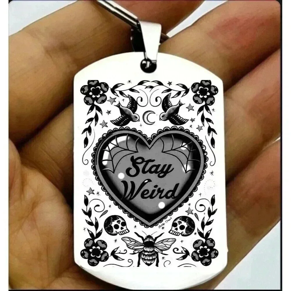 Stay Weird Bee Bird Horro Skull Art Keychain Cute